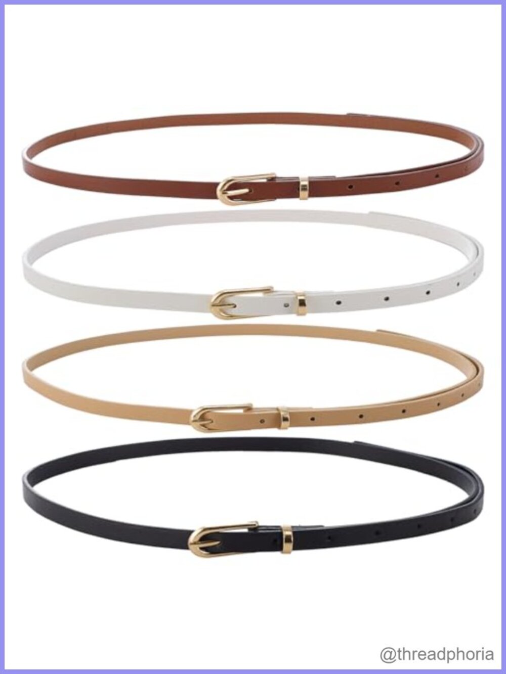 4 Pack Classic Thin PU Leather Belts for Women with Gold Buckle, Adjustable